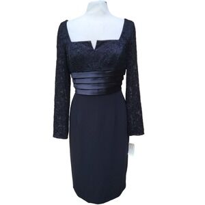 NWT Carmen Marc Valvo Collection Black Beaded Lace Satin Sash Cocktail Dress12